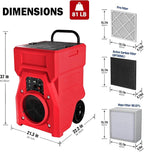 MOUNTO 1000cfm Portable Industrial Air Purifier Negative Air Scrubber - Powerful 1HP Motor, True HEPA Filter, 2-Speed, Handle and wheels 3-Year Warranty (Red)