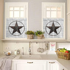 Vintage Farm Western Star Window Valance Curtains, White Wood Grain Light Filtering Kitchen Valance with 3-inch Rod Pocket for Living Room Bathroom Bedroom,2 Panel,27.5x24In