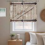 Farmhouse Wood Grain Bedroom Curtains 63 Inch Length, Window Curtains Tab Top, Vintage Country Barn Gate Brown Light Filtering Window Treatments Drapes 42"x63" 2 Panel