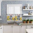 Farmhouse Half Window Curtains 24 Inches Long, Watercolor Sunflowers Animals Printed Wood Grain Window Treatment Curtain Drapes, Short Curtains Tiers for Kitchen Over Sink, 27.5"x24", 2 Panels