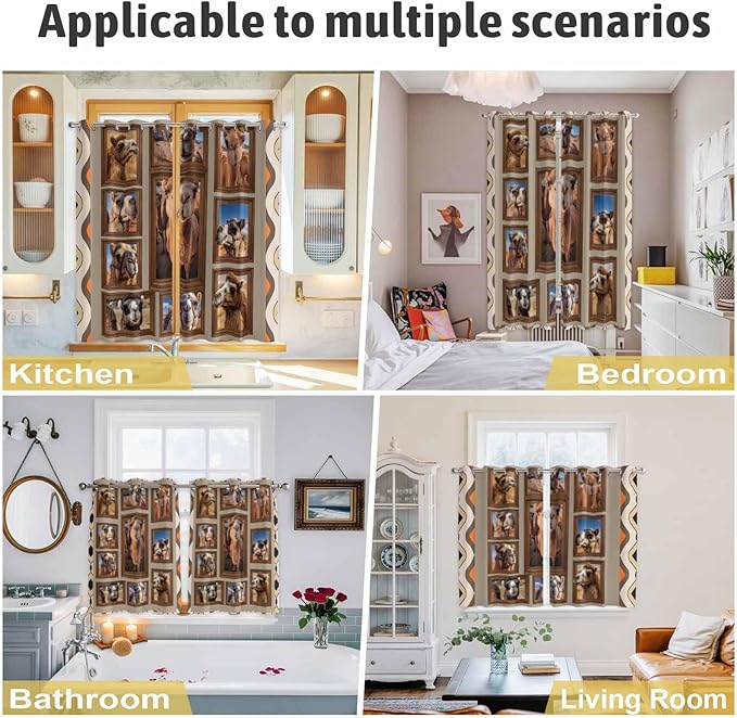 2 Panel Kitchen Cafe Curtains, Desert Camels Sunlight Filtering Nature Air Through, Home Decor Window Covering Tier Curtains for Living Room 55W x 39L inch Western Wildlife Brown Animals Country
