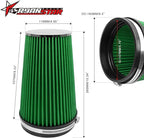 RYANSTAR RACING 152mm 6" High Flow Round Tapered Cone Closed-Top Washable Clamp-On Dry Air Filter Long 265mm tall Green