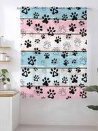 Sheer Curtains 72 Inches Long, Blue Pink Dog Paws Prints Semi Sheer Curtains Light Filtering Window Treatment, Farmhouse Beige Wood Privacy Voile Drapes for Living Room Bedroom 52x72 Inch