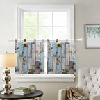Blue Grey Wooden Kitchen Curtains 36 Inch Length, Small Window Curtains Tab Top, Farmhouse Barn Sunflowers Retro Light Filtering Short Window Treatments Tier Drapes 27.5"x36" 2 Panel