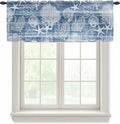 Navy Blue Retro Summer Sheer Valance Curtains, Sea Turtle Starfish Coral Ocean Light Filtering Kitchen Valances Rod Pocket Voile Curtain Window Treatment for Bedroom/Living Room/Basement 60Wx18L