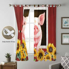 Pigs Sunflowers Living Room Curtains 96 Inch Length, Window Curtains Tab Top, Farmhouse Red Barn Flowers Animals Light Filtering Window Treatments Drapes 52"x96" 2 Panel