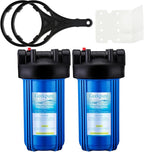 Geekpure 10-Inch Whole House Water Filter Housing 4.5"x10"1-Inch Outlet/Inlet with Wrench and Bracket-Blue Color -Pack of 2