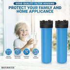 Max Water 20x4.5 Whole House Water Filter Housing, Heavy Duty Big Filter Blue Housing w/Pressure Release, Wrench and Bracket, 1" NPT, 20 Inch, Pack of 2