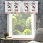 Grey Easter Curtain Valances for Windows, Kitchen Valance Window Treatment, Spring Cartoon Bunny Colorful Eggs Wood Grain Light Filtering Block Curtains for Bathroom/Bedroom/Living Room 42'' x 18''