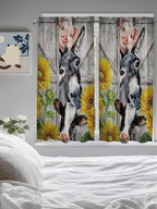 Farmhouse Bedroom Curtains 63 Inches length, Vintage Sunflowers Animals Printed Wood Grain Window Treatment Curtain Drapes, Rod Pocket Curtain Panels for Living Room Kitchen, 42"x63", 2 Panels