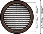 Black 6" Inch Round Ventilation Grille with Insect mesh. (Duct 6Ø / Grille 7Ø) Ventilation Applications. Indoor and Outdoor Soffit Vent Cover. Available 4 Sizes / 4 Colors.