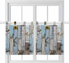 Blue Grey Wooden Kitchen Curtains 24 Inch Length, Small Window Curtains Tab Top, Farmhouse Barn Sunflowers Retro Light Filtering Short Window Treatments Tier Drapes 27.5"x24" 2 Panel