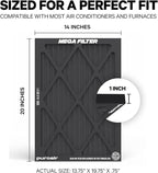 PuroAir MegaFilter - 14x20x1 Air Filter MERV 13 Activated CarbonTech Defense - Heavy Duty 3 Layer Furnace Filters Allergens, Pollen, Dust, Pet Dander, Smoke, Odors - HVAC Air Filter 14x20x1 (2-Pack)