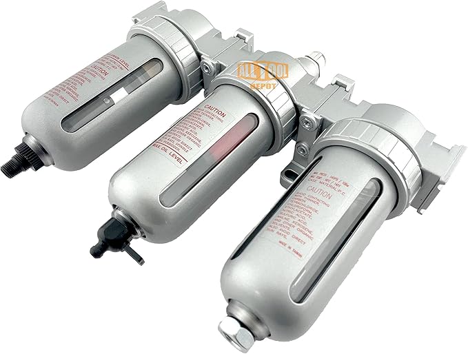 3/8" NPT MID FLOW 3 Stages Filter Coalescing Desiccant Dryer System For Compressed Air Lines, Poly Bowls, Great For Paint Spray And Plasma Cutter (AUTO DRAIN)