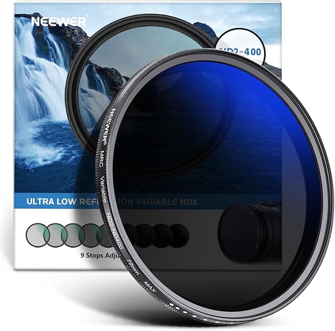 NEEWER 72mm Variable ND Filter ND2-ND400 (1-9 Stops), Neutral Density Filter, Multiple Coatings, Water and Scratch Resistant