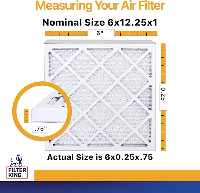 Filter King 6x12.25x1 Air Filter | 12-PACK | MERV 13 HVAC Pleated A/C Furnace Filters | MADE IN USA | Actual Size: 06 x 12.25 x .75"