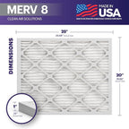 BNX 20x25x1 MERV 8 Air Filter 2 Pack - MADE IN USA - Electrostatic Pleated Air Conditioner HVAC AC Furnace Filters - Removes Dust, Mold, Pollen, Lint