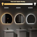 Bathroom Mirror, Dimmable LED Vanity Mirror Half Circle, Illuminated Mirror with Demister Pad, Large Wall Mirror with Touch Sensor (Size : 31x35''/80x90cm)