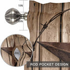 Vintage Texas Star Valances for Windows, Brown Wood Grain Wire Kitchen Valance Light Filtering Rod Pocket Short Curtains for Kitchen Bathroom, 1 Panel, 60"x18"