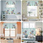 Easter Kitchen Curtain Set, Spring Rabbit Botanical Carrots Green Wooden Grain Window Valance and Tiers 36" Length, Light Filtering Short Curtains Valance for Cafe Bathroom Bedroom 54"x18"