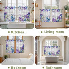 Spring Flowers Kitchen Curtains, Watercolor Garden Florals Wooden Grain Light Filtering Window Curtain Panels, 2Pcs Rod Pocket Window Treatments Set for Cabin Bathroom Bedroom 52x45 Inches