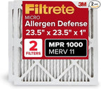 Filtrete 23.5x23.5x1 AC Furnace Air Filter, MERV 11, MPR 1000, Micro Allergen Defense, 3-Month Pleated 1-Inch Electrostatic Air Cleaning Filter, 2 Pack (Actual Size 23.188x23.188x0.81 in)