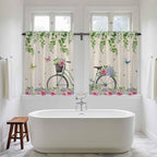 Farmhouse Spring Kitchen Curtains, Retro Bicycles Flowers Vines Butterfly Light Filtering Window Curtain Panels, 2Pcs Rod Pocket Window Treatments Set for Study Room Bathroom Bedroom 52x54 Inches