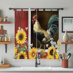 Chicken Sunflowers Bedroom Curtains 72 Inch Length, Window Curtains Tab Top, Farmhouse Animals Red Barn Bees Light Filtering Window Treatments Drapes 52"x72" 2 Panel