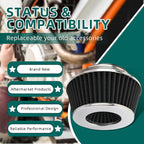 AUTOKAY Universal Clamp-On Air Filter Round Reverse Tapered Washable Filter 3 in/3.5 in/4 in Flange ID, 2.625 in (67 mm) Height, 6 in (152 mm) Base, 4.75 in Top, SPE-8161, Black