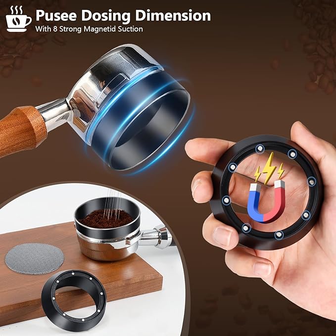 WDT Tool Espresso Distributor Accessory kit &1.7mm Thickness 150μm Mesh Puck Screen & 8 Magnets dosing ring Compatible with Portafilter (WDT +51MM Black dosing ring&puck screen)