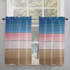 Blue Pink Brown Gradient Wood Grain Window Valance Curtains, Vintage Wood Board Light Filtering Kitchen Valance with 3-inch Rod Pocket for Living Room Bathroom Bedroom,2 Panel,42x45In