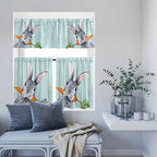 Easter Kitchen Curtain Set, Spring Rabbit Botanical Carrots Green Wooden Grain Window Valance and Tiers 36" Length, Light Filtering Short Curtains Valance for Cafe Bathroom Bedroom 54"x18"