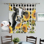 Retro Sunflowers Bedroom Curtains 72 Inch Length, Window Curtains Tab Top, Farmhouse Floral Cow Butterfly Black Plaid Light Filtering Window Treatments Drapes 52"x72" 2 Panel