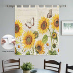 Farm Sunflowers Bathroom Curtains 63 Inch Length, Window Curtains Tab Top, Retro Flowers Butterfly Botanical Beige Light Filtering Window Treatments Drapes 52"x63" 2 Panel