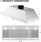 CT Copper Tailor Built-in Range Hood Insert Vent 48 Inch, 1150 CFM with 4-Speed Fan, LED Light, Dishwasher-safe Baffle Filter,Stainless Steel