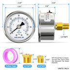 MEANLIN MEASURE 0~60Psi Dry Pressure Gauge Stainless Steel 1/4"NPT 2"FACE DIAL Waterproof for Pool Filter Pump Water Air Compressor Tire Pressure Tester Back Mount with 1/2"NPT and 3/8"NPT Hex Bushing