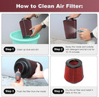 KYOSTAR Universal 3" (76mm) High-Flow Air Filter, Reusable Cone Cold Air Intake, High Performance, Washable, Clamp-On Car High Flow Dry Air Kit, Flange Diameter: 3 Inch, Filter Height: 6.1 Inch, Red
