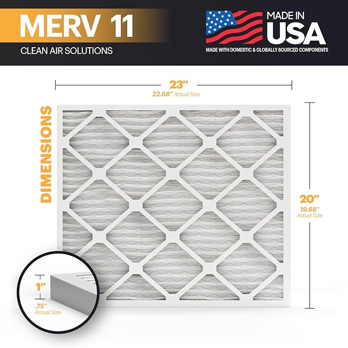 BNX TruFilter 20x23x1 Air Filter MERV 11 (4-Pack) - MADE IN USA - Allergen Defense Electrostatic Pleated Air Conditioner HVAC AC Furnace Filters for Allergies, Dust, Pet, Smoke, Allergy MPR 1200 FPR 7
