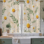 Spring Daisy Kitchen Curtains, Country Watercolor Flower Leaf Plant Light Filtering Window Curtain Panels, 2Pcs Rod Pocket Window Treatments Set for Living Room Bathroom Bedroom 42x63 Inches
