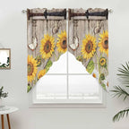 Farmhouse Sunflowers Swag Valances for Windows, Rustic Barn Doors Flowers Butterfly Wooden Rod Pocket Kitchen Curtains Valance, Kitchen Window Curtains Swag for Cafe Living Room, 2 Panels, 36x45 inch