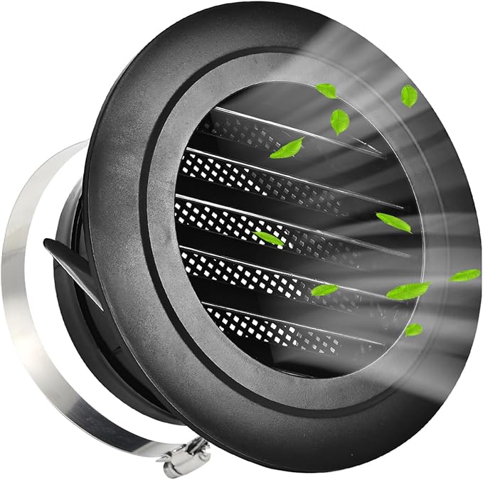 Soffit Vents 8 Inch, Round Exhaust Air Vent Cover with Built-in Fly Screen for Bathroom Kithchen Office Home, Black 1P 200mm