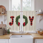 Red Green Christmas Kitchen Curtains 45 Inch Long 2 Panel Set, Rod Pocket Window Treatment, Farmhouse Xmas Botanical Winter Light Filtering Short Curtains & Drapes for Bathroom Laundry 52"W x 45"L