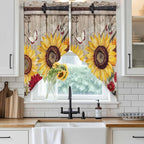 Sunflowers Swag Valances for Windows, Retro Flower Barn Doors Butterfly Farmhouse Brown Rod Pocket Kitchen Curtains Valance, Small Window Curtains Swag for Cafe Living Room, 2 Panels, 28x36 inch