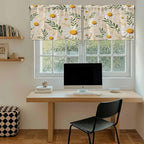 Spring Daisy Tier Curtains, Country Watercolor Flower Leaf Plant Light Filtering Kitchen Curtains, 2Pcs Rod Pocket Half Window Treatments Panels for Sink Cafe Cabinet Camper 27.5x36 Inches