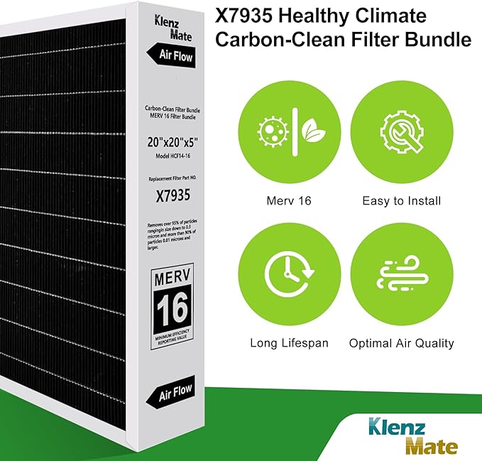 Upgraded 2 - Pack X7935 20x20x5 MERV 16 Air Filter Bundle,Carbon Clean Healthy Climate,Replacement Filter Media for HCC14-23 Lennox & Honeywell FC100A1011/FC200E1011 (2 - Pack)