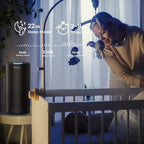 Afloia Air Purifiers for Home Large Room Up to 1076 Ft², 3-Stage Filter Air Purifiers for Bedroom 22 dB, Air Purifiers for Pets Dust Dander Mold Pollen Odor Smoke, Kilo Black, 7 Colors Light