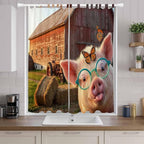 Farm Pig Living Room Curtains 84 Inch Length, Window Curtains Tab Top, Farmhouse Barn Funny Animals Butterfly Light Filtering Window Treatments Drapes 52"x84" 2 Panel