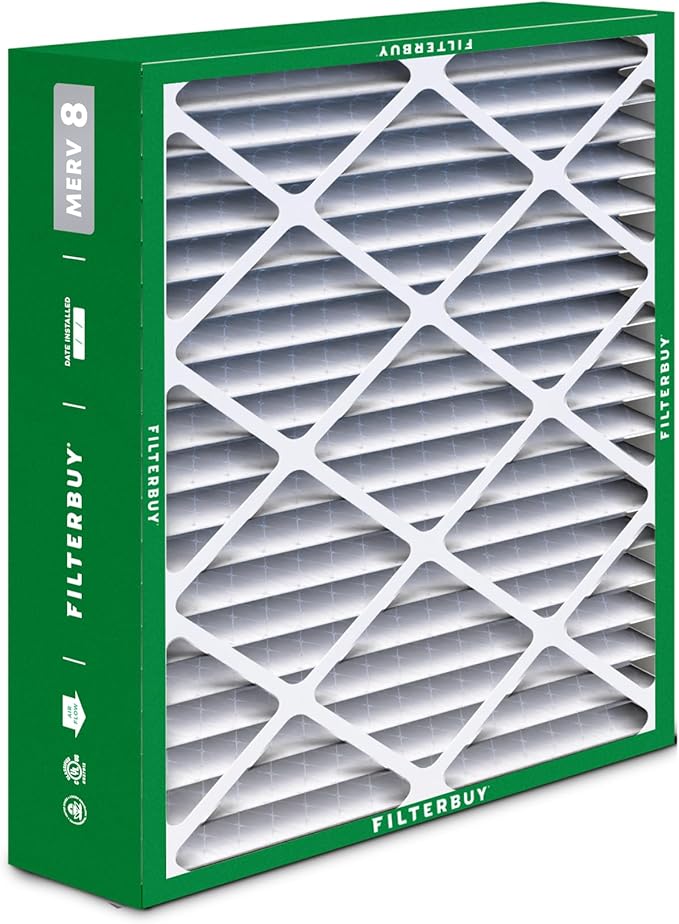Filterbuy 20x25.25x3.5 Air Filter MERV 8 Essential Dust & Allergy Defense (4-Pack), Pleated HVAC AC Furnace Filters for AprilAire Space-Gard 102 & 2120 (Actual Size: 19.94 x 25.38 x 3.75)