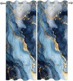 Marble Texture Outdoor Curtains for Patio Abstract Gradient Blue Golden Gorgeous Waterproof Outside Curtains with Grommet Top Weatherproof Curtain for Cabana Pergola Gazebo, 2 Pack, 54" W x 95" L