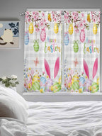 Happy Easter Bedroom Curtains 63 Inches length, Spring Watercolor Bunny Eggs Flower Grey Plaid Window Treatment Curtain Drapes, Rod Pocket Curtain Panels for Living Room Kitchen, 42"x63", 2 Panels